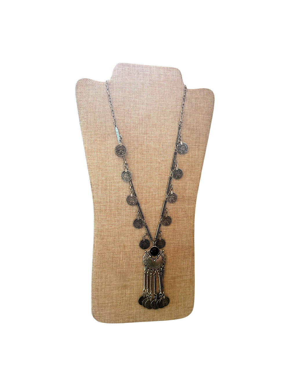 Silvertone India Style Faux Coin Pendant Necklace